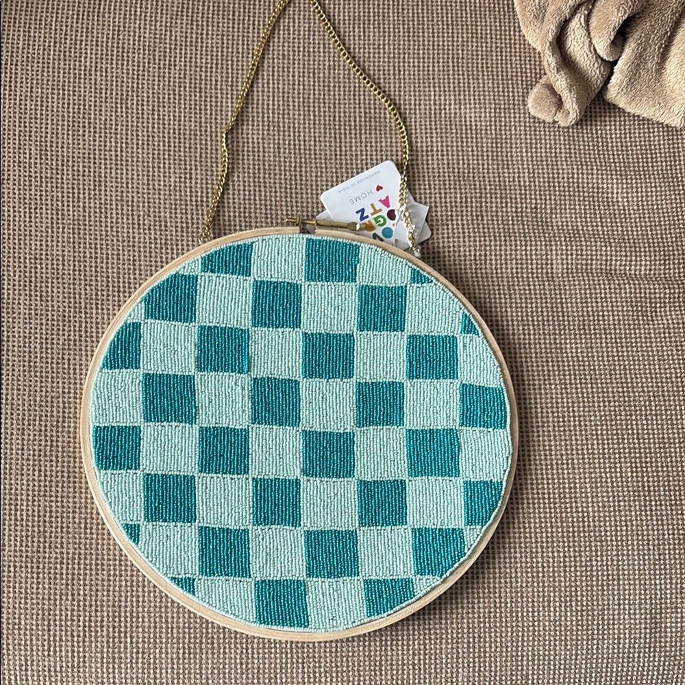 Teal and Light Blue Checkered Wall Hanging